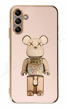 Eiroo Samsung Galaxy A04s Candy Bear Standlı Pembe Silikon Kılıf - 1