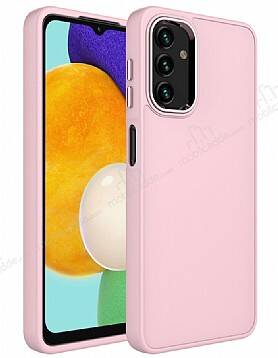 Eiroo Samsung Galaxy A04s Metal Çerçeveli Pembe Rubber Kılıf - 1