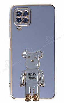 Eiroo Samsung Galaxy A12 Baby Bear Standlı Mavi Silikon Kılıf - 1