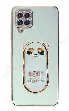 Eiroo Samsung Galaxy A12 Baby Panda Standlı Yeşil Silikon Kılıf - 1