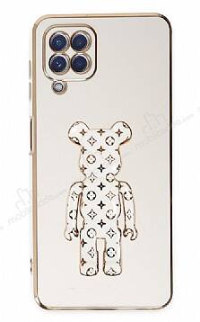 Eiroo Samsung Galaxy A12 / M12 Bearbrick Standlı Beyaz Silikon Kılıf - 1