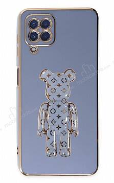 Eiroo Samsung Galaxy A12 / M12 Bearbrick Standlı Mavi Silikon Kılıf - 1