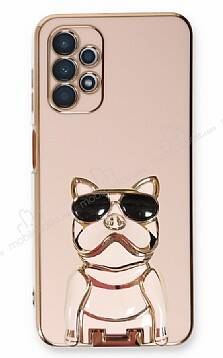 Eiroo Samsung Galaxy A13 Bulldog Standlı Pembe Silikon Kılıf - 1