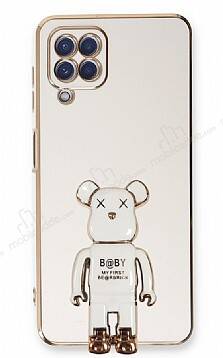 Eiroo Samsung Galaxy A22 4G Baby Bear Standlı Beyaz Silikon Kılıf - 1