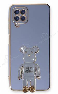 Eiroo Samsung Galaxy A22 4G Baby Bear Standlı Mavi Silikon Kılıf - 1