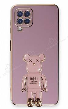 Eiroo Samsung Galaxy A22 4G Baby Bear Standlı Mor Silikon Kılıf - 1