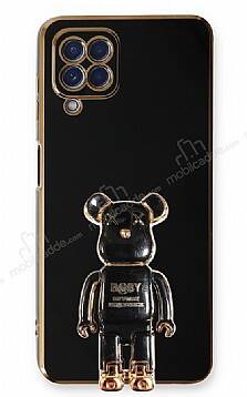 Eiroo Samsung Galaxy A22 4G Baby Bear Standlı Siyah Silikon Kılıf - 1