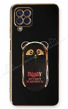 Eiroo Samsung Galaxy A22 4G Baby Panda Standlı Siyah Silikon Kılıf - 1