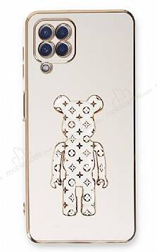 Eiroo Samsung Galaxy A22 4G Bearbrick Standlı Beyaz Silikon Kılıf - 1