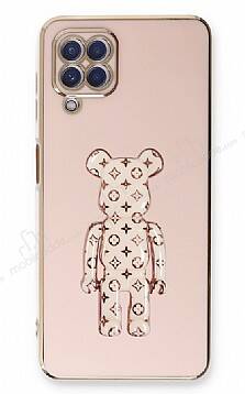 Eiroo Samsung Galaxy A22 4G Bearbrick Standlı Pembe Silikon Kılıf - 1