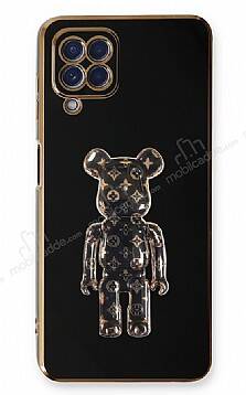 Eiroo Samsung Galaxy A22 4G Bearbrick Standlı Siyah Silikon Kılıf - 1