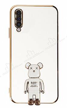 Eiroo Samsung Galaxy A30S Baby Bear Standlı Beyaz Silikon Kılıf - 1