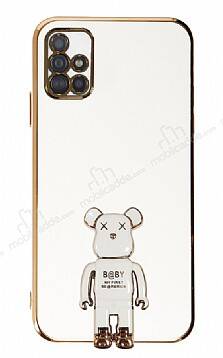 Eiroo Samsung Galaxy A51 Baby Bear Standlı Beyaz Silikon Kılıf - 1