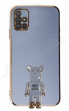 Eiroo Samsung Galaxy A51 Baby Bear Standlı Mavi Silikon Kılıf - 1