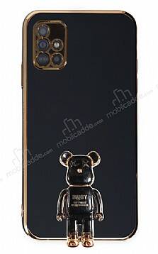 Eiroo Samsung Galaxy A51 Baby Bear Standlı Siyah Silikon Kılıf - 1