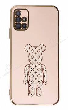 Eiroo Samsung Galaxy A51 Bearbrick Standlı Pembe Silikon Kılıf - 1