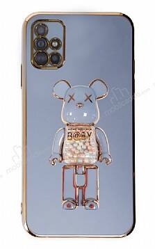 Eiroo Samsung Galaxy A51 Candy Bear Standlı Mavi Silikon Kılıf - 1