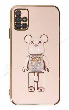 Eiroo Samsung Galaxy A51 Candy Bear Standlı Pembe Silikon Kılıf - 1