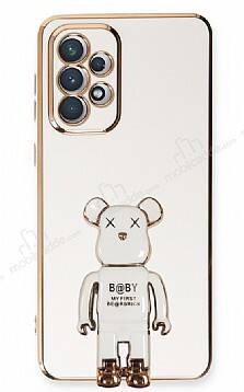 Eiroo Samsung Galaxy A53 5G Baby Bear Standlı Beyaz Silikon Kılıf - 1