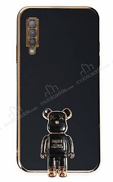 Eiroo Samsung Galaxy A7 2018 Baby Bear Standlı Siyah Silikon Kılıf - 1