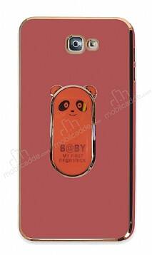 Eiroo Samsung Galaxy J7 Prime Baby Panda Standlı Kırmızı Silikon Kılıf - 1