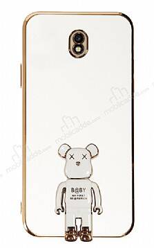 Eiroo Samsung Galaxy J7 Pro 2017 Baby Bear Standlı Beyaz Silikon Kılıf - 1