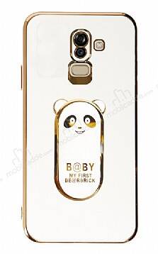 Eiroo Samsung Galaxy J8 Baby Panda Standlı Beyaz Silikon Kılıf - 1