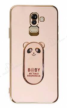 Eiroo Samsung Galaxy J8 Baby Panda Standlı Pembe Silikon Kılıf - 1