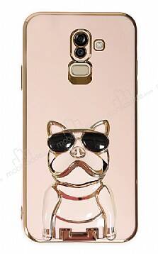 Eiroo Samsung Galaxy J8 Bulldog Standlı Pembe Silikon Kılıf - 1