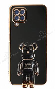 Eiroo Samsung Galaxy M12 Baby Bear Standlı Siyah Silikon Kılıf - 1