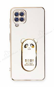 Eiroo Samsung Galaxy M12 Baby Panda Standlı Beyaz Silikon Kılıf - 1