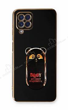 Eiroo Samsung Galaxy M12 Baby Panda Standlı Siyah Silikon Kılıf - 1