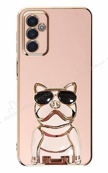 Eiroo Samsung Galaxy M13 Bulldog Standlı Pembe Silikon Kılıf - 1