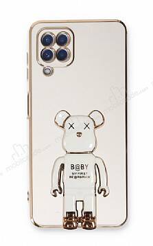 Eiroo Samsung Galaxy M22 Baby Bear Standlı Beyaz Silikon Kılıf - 1