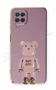 Eiroo Samsung Galaxy M22 Baby Bear Standlı Mor Silikon Kılıf - 1