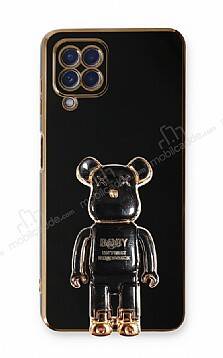 Eiroo Samsung Galaxy M22 Baby Bear Standlı Siyah Silikon Kılıf - 1