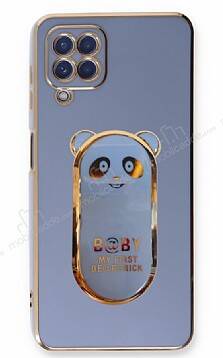 Eiroo Samsung Galaxy M22 Baby Panda Standlı Mavi Silikon Kılıf - 1