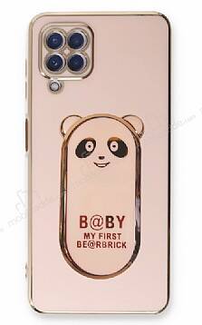 Eiroo Samsung Galaxy M22 Baby Panda Standlı Pembe Silikon Kılıf - 1