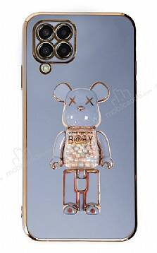 Eiroo Samsung Galaxy M22 Candy Bear Standlı Mavi Silikon Kılıf - 1