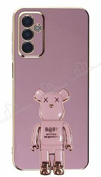 Eiroo Samsung Galaxy M23 Baby Bear Standlı Mor Silikon Kılıf - 1