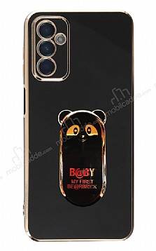 Eiroo Samsung Galaxy M23 Baby Panda Standlı Siyah Silikon Kılıf - 1