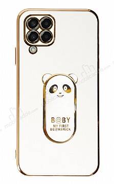 Eiroo Samsung Galaxy M32 Baby Panda Standlı Beyaz Silikon Kılıf - 1