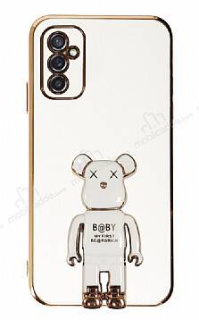 Eiroo Samsung Galaxy M52 5G Baby Bear Standlı Beyaz Silikon Kılıf - 1