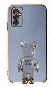 Eiroo Samsung Galaxy M52 5G Baby Bear Standlı Mavi Silikon Kılıf - 1