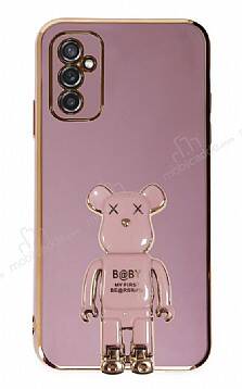 Eiroo Samsung Galaxy M52 5G Baby Bear Standlı Mor Silikon Kılıf - 1