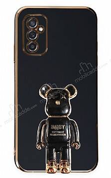 Eiroo Samsung Galaxy M52 5G Baby Bear Standlı Siyah Silikon Kılıf - 1