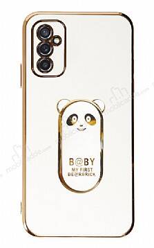 Eiroo Samsung Galaxy M52 5G Baby Panda Standlı Beyaz Silikon Kılıf - 1