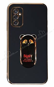 Eiroo Samsung Galaxy M52 5G Baby Panda Standlı Siyah Silikon Kılıf - 1