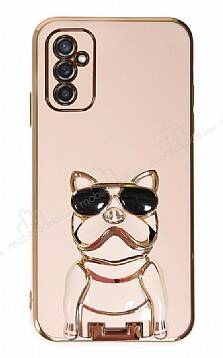 Eiroo Samsung Galaxy M52 5G Bulldog Standlı Pembe Silikon Kılıf - 1