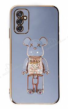 Eiroo Samsung Galaxy M52 5G Candy Bear Standlı Mavi Silikon Kılıf - 1